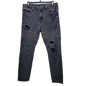 Smoke & Ash Men's Faded Black Destroyed Denim Moto Skinny Leg Jeans‎ Size 34x30